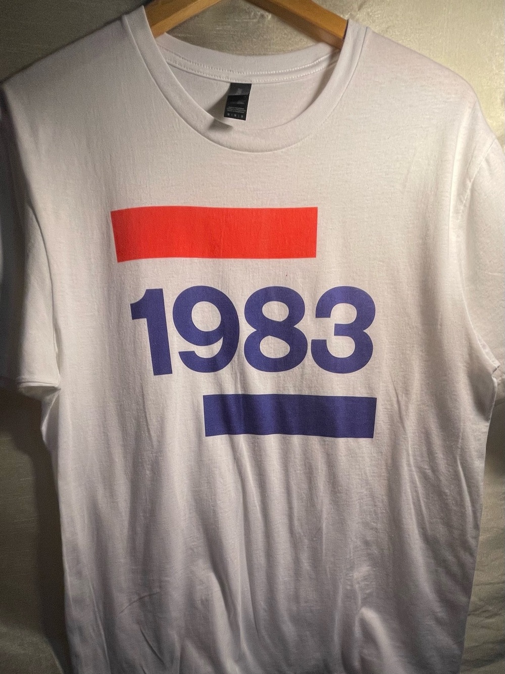 Gildan White Tee with Red and Blue 1983 Graphic